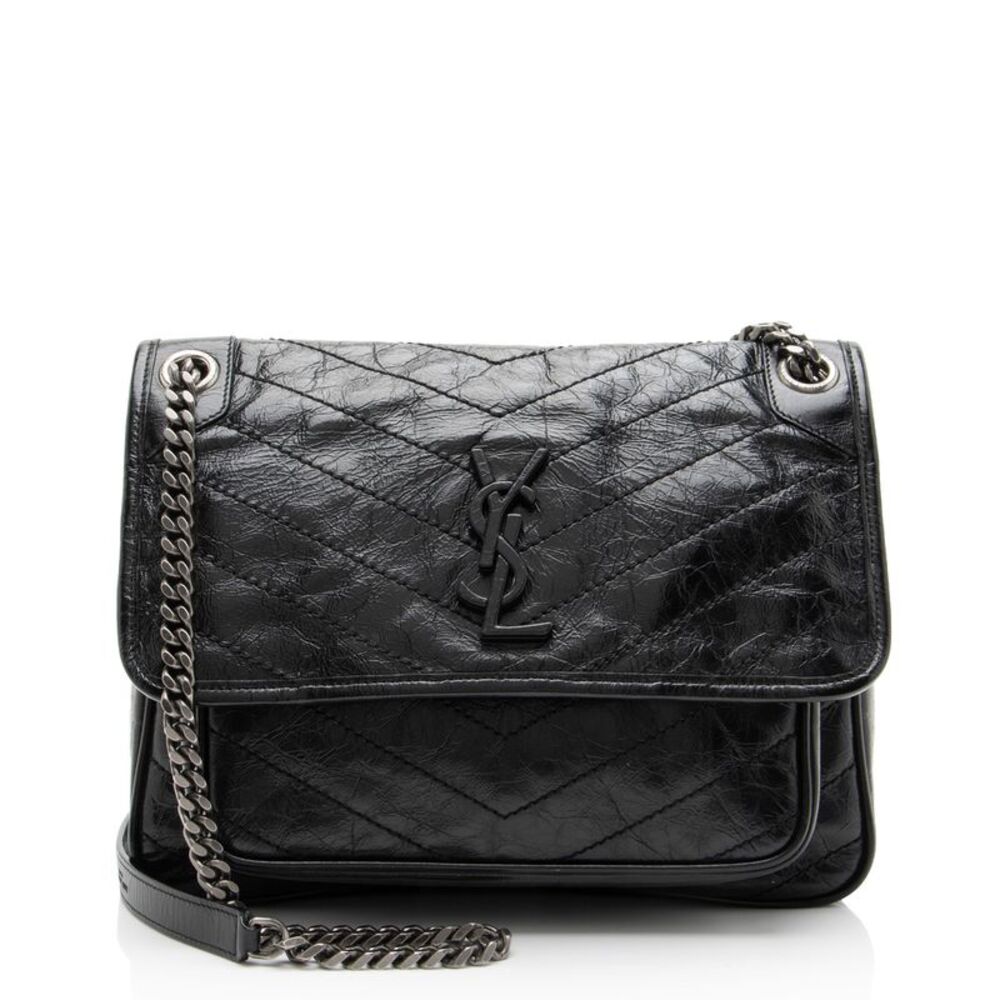 Saint Laurent Crinkled Calfskin Monogram Niki Medium Shoulder Bag